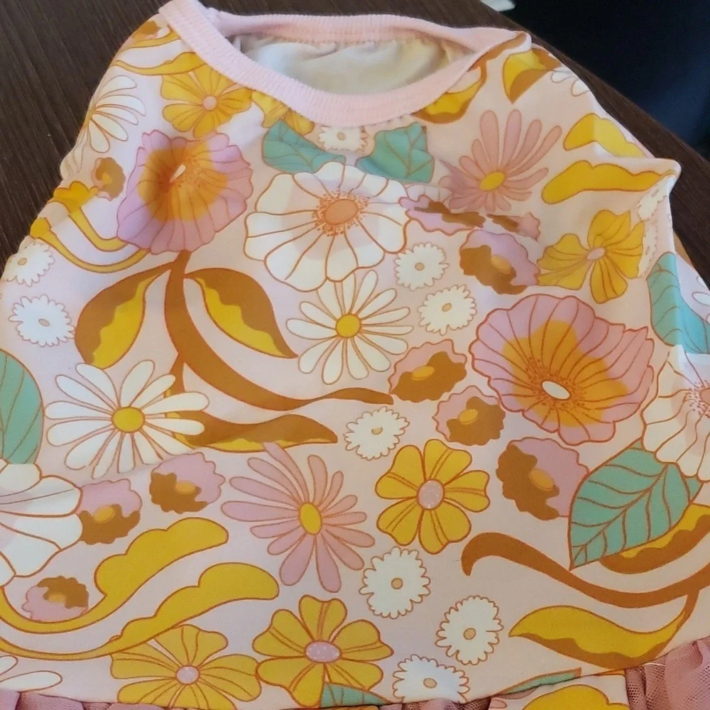 KYEESE Dog Tiered Layeref Tutu Tulle Dress in Orange Floral Size L